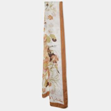 Pre Owned Valentino Beige Floral Printed Silk Scarf