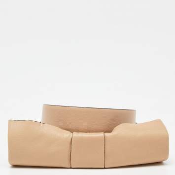 Pre Owned Valentino Beige Leather Bow Waist Belt 70CM