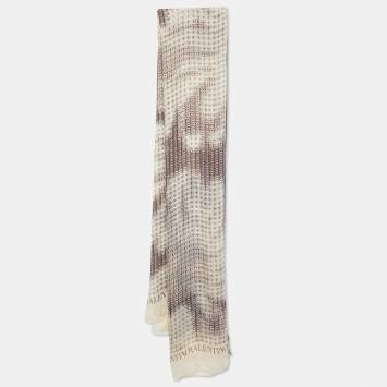Pre Owned Valentino Cream Logo Printed Silk Scarf