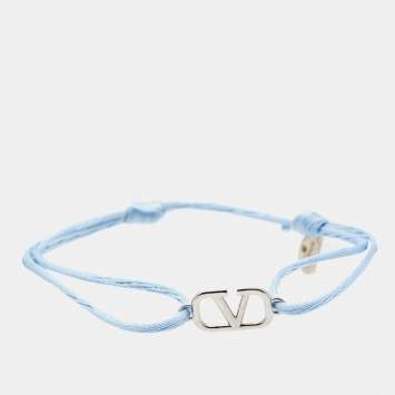 Pre Owned Valentino Vlogo Silver Tone Adjustable Cord Bracelet