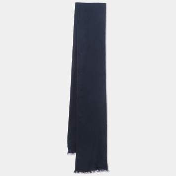 Pre Owned Valentino Miss V Vintage Navy Blue Cashmere and Silk Scarf