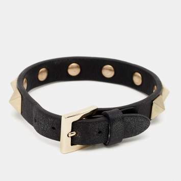 مملوكة مسبقًا Valentino Rockstud Leather Gold Tone Bracelet