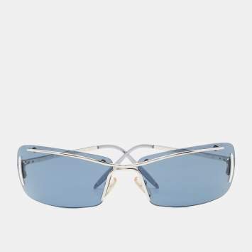 Pre Owned Valentino Silver Tone/Blue 5164/S Rectangle Rimless Sunglasses