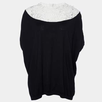 Pre Owned Valentino Black Knit & Lace Oversized Top L
