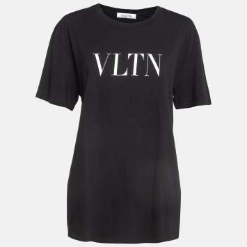 Pre Owned Valentino Black VLTN Print Cotton T-Shirt L