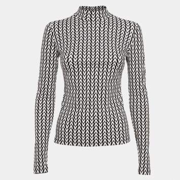 Pre Owned Valentino Black/White V Optical Print Jersey Top XS
