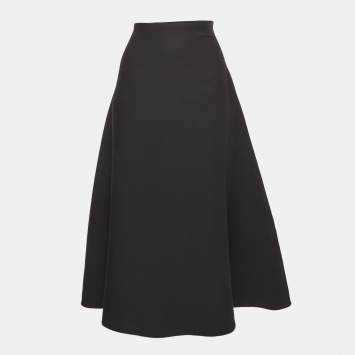 Pre Owned Valentino Black Virgin Wool & Silk Midi Skirt M