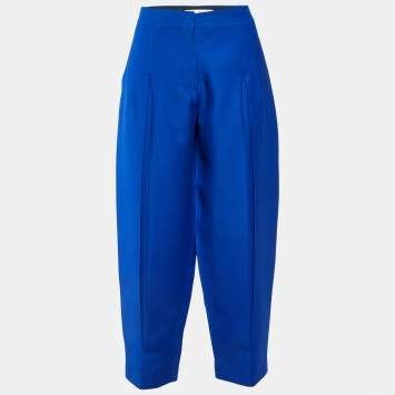 Pre Owned Valentino Blue Wool & Silk Pleated Tapered Trousers M