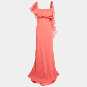 Pre Owned Valentino Pink Crepe Embellished Maxi Dress M