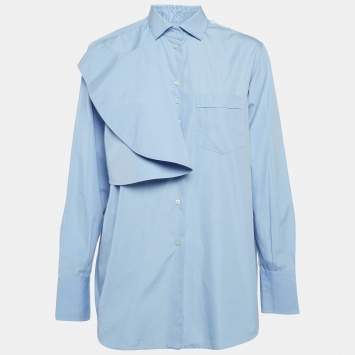 Pre Owned Valentino Blue Cotton One Shoulder Flap Detail Shirt S