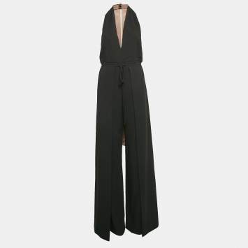 Pre Owned Valentino Black Crepe Tie-Up Halter Neck Backless Jumpsuit S