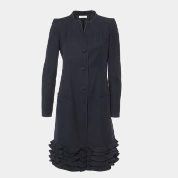 Pre Owned Valentino Black Virgin Wool Ruffled Hem Short Dress M