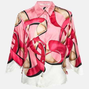 Pre Owned Valentino Vintage Pink Abstract Print Silk Shirt L