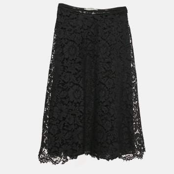 Pre Owned Valentino Black Lace Corded Midi  Skirt S
