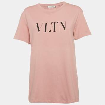Pre Owned Valentino Pink VLTN Print Jersey Crew Neck T-Shirt S
