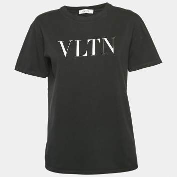 Pre Owned Valentino Black VLTN Print Jersey Crew Neck T-Shirt XS