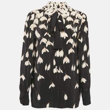 Pre Owned Valentino Black Bucaneve Print Silk Shirt M