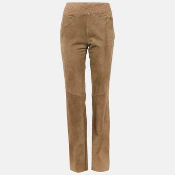 Pre Owned Valentino Brown Embroidered Suede Flared Trousers M