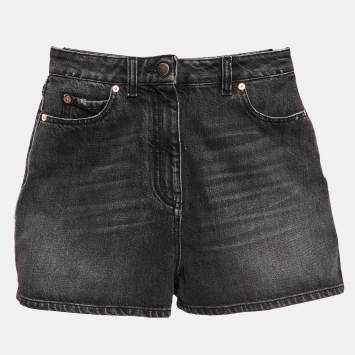 Pre Owned Valentino Black Distressed Denim Shorts M 