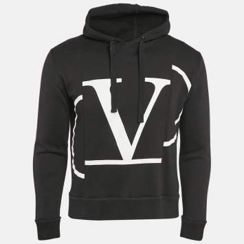 Pre Owned Valentino Black Logo Print Cotton Hooded Sweatshirt S
