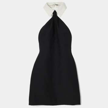 Pre Owned Valentino Black Wool Blend Halter Mini Dress L
