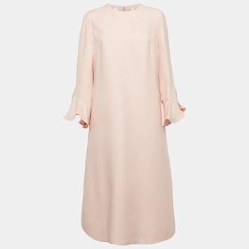 Pre Owned Valentino Pink Wool Blend Bell Sleeve Midi Dress M