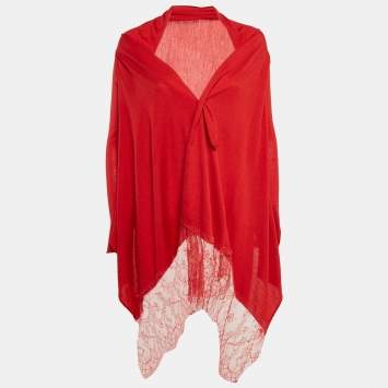 Pre Owned Valentino Red Red Lace Trim Knit Asymmetric Cardigan S