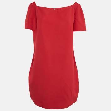 Pre Owned Valentino Red Crepe Mini Dress XXL