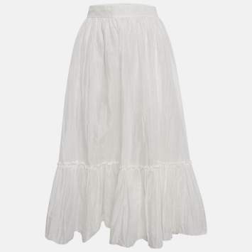 Valentino White Cotton Flounce Maxi Skirt M