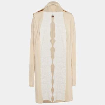 Pre Owned Valentino Cream Knit Lace Trim Hooded Cardigan M
