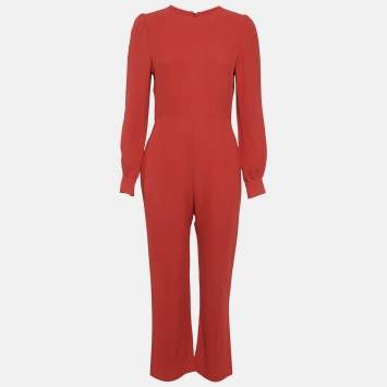 Pre Owned Valentino Red Silk Full Sleeve Jumpsuit M