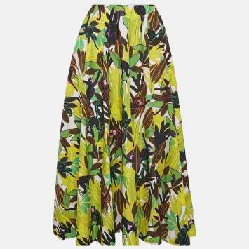 Pre Owned Valentino Multicolor Printed Cotton Midi Skirt M