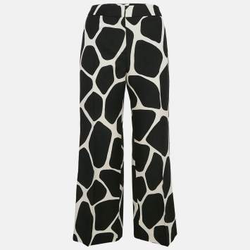 Pre Owned Valentino Black/White Printed Wool Blend Wide Leg Pants M