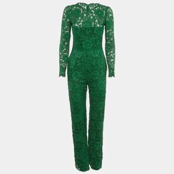 Valentino Green Lace Long Sleeve Jumpsuit S