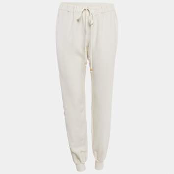 Pre Owned Valentino Off-White Crepe Pants M
