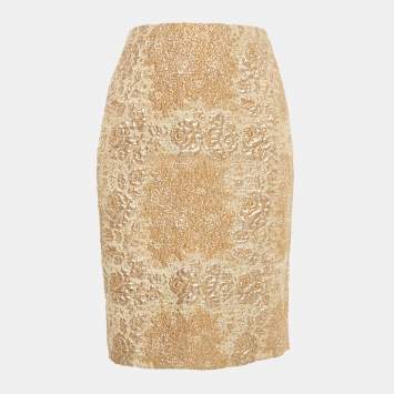 Valentino Gold Floral Brocade Pencil Skirt M