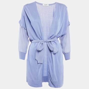 Pre Owned Valentino Light Purple Cotton Belted Open Cardigan M