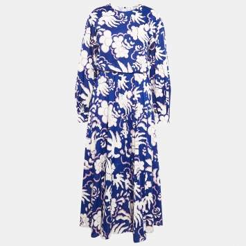 Pre Owned Valentino Blue Abstract Print Cotton Maxi Dress L