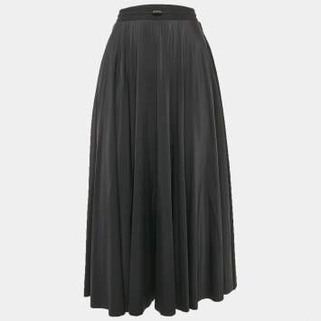 Pre Owned Valentino Black Pleated Nylon Maxi Skirt L