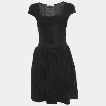 مملوكة مسبقًا Valentino Black Patterned Knit Cap Sleeve Mini Dress M