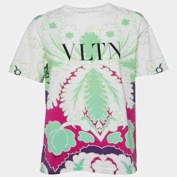Pre Owned Valentino Multicolor VLTN Logo Print Crew Neck T-Shirt S