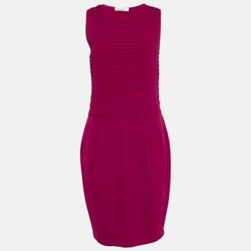 Pre Owned Valentino Red Knit Ruffled Sleeveless Short Dress L
