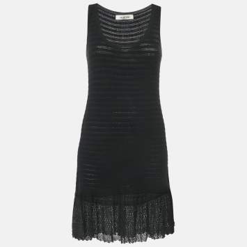 Pre Owned Valentino Black Wool Knit Sleeveless Flounce Mini Dress M