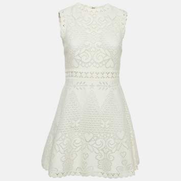 Pre Owned Valentino Off-White Lace Sleeveless Mini Dress S