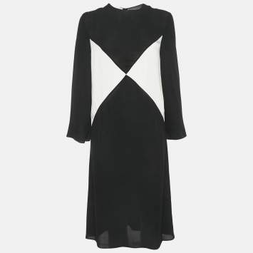 Pre Owned Valentino Black Silk Crepe Panel Detail Midi Shift Dress S