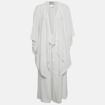 Pre Owned Valentino White Crepe Wide Leg Trousers and Cape Shrug Set S/One Size