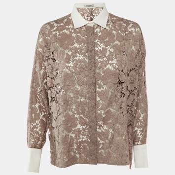 Pre Owned Valentino Purple Lace Button Front Top L