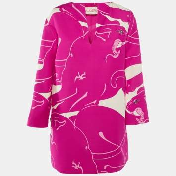 Pre Owned Valentino Pink Printed Stud Detail Silk Mini Dress M