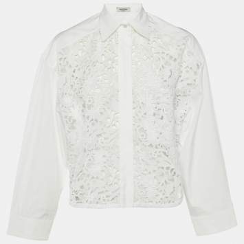 Pre Owned Valentino White Lace Button Front Oversized Shirt XS