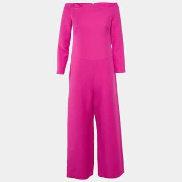 Valentino Pink Wool Blend Off-Shoulder Jumpsuit S